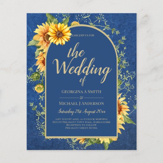 BUDGET All-in-1 Rustic Sunflower BLUE Wedding Flyer (Voorkant)
