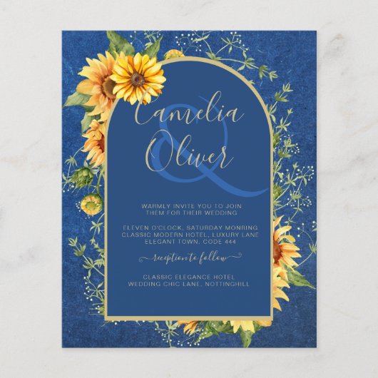 BUDGET All-in-1 Rustic Sunflower BLUE Wedding Flyer (Voorkant)