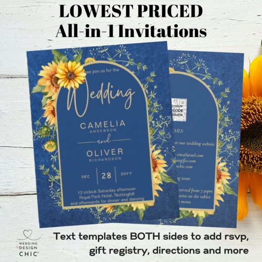 BUDGET All-in-1 Rustic Sunflower BLUE Wedding Flyer