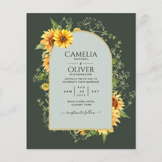 BUDGET All-in-1 Rustic Sunflower Greenery Wedding Flyer (Voorkant)