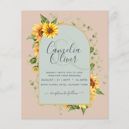 BUDGET All-in-1 Rustic Sunflower Greenery Wedding Flyer (Voorkant)