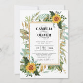 BUDGET All-in-1 Rustic Sunflower Greenery Wedding Kaart (Voorkant)