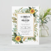 BUDGET All-in-1 Rustic Sunflower Greenery Wedding Kaart (Staand voorkant)