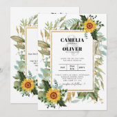 BUDGET All-in-1 Rustic Sunflower Greenery Wedding Kaart (Voorkant / Achterkant)