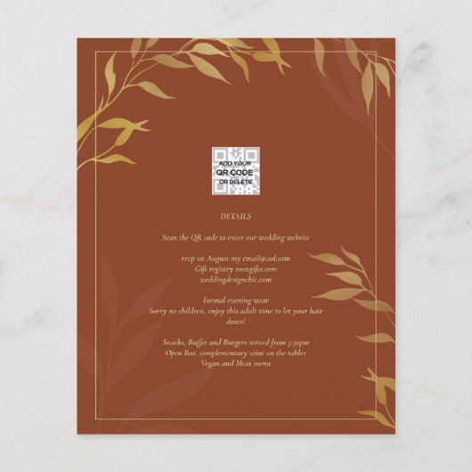 Budget All-in-1 Rustic Terracotta GOLD Wedding Flyer (Achterkant)