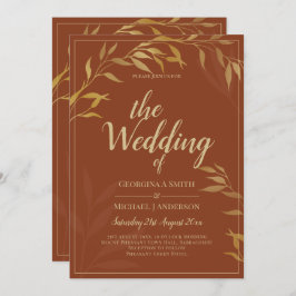 Budget All-in-1 Rustic Terracotta GOLD Wedding Kaart