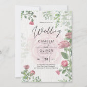 Budget All-in-1 Stof Roze Rozen Bloemen Bruiloft Kaart (Voorkant)