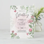 Budget All-in-1 Stof Roze Rozen Bloemen Bruiloft Kaart (Staand voorkant)