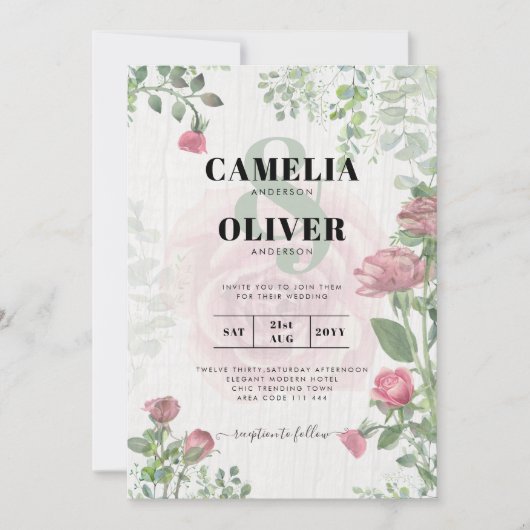 Budget All-in-1 Stof Roze Rozen Bloemen Bruiloft Kaart (Voorkant)