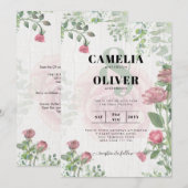 Budget All-in-1 Stof Roze Rozen Bloemen Bruiloft Kaart (Voorkant / Achterkant)