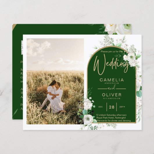 Budget All-in-1 White Roses Green Wedding QR Code (Voorkant / Achterkant)