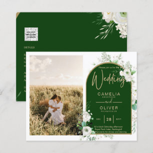 Budget All-in-1 White Roses Green Wedding QR Code