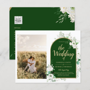Budget All-in-1 White Roses Green Wedding QR Code
