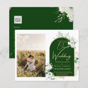 Budget All-in-1 White Roses Green Wedding QR Code