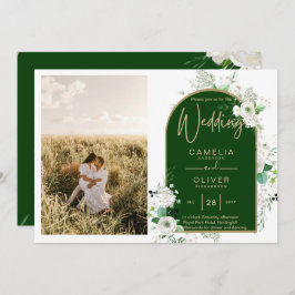 Budget All-in-1 White Roses Green Wedding QR Code Kaart