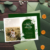 Budget All-in-1 White Roses Green Wedding QR Code Kaart