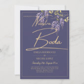 BUDGET All-in-1 Wisteria Dusty Paars Gold Wedding Kaart (Voorkant)
