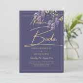 BUDGET All-in-1 Wisteria Dusty Paars Gold Wedding Kaart (Staand voorkant)