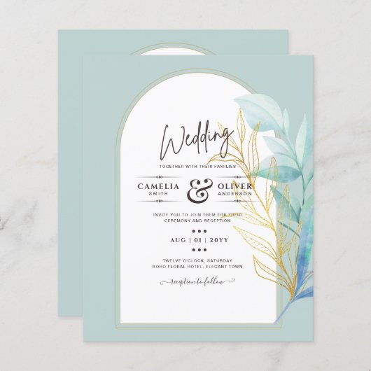 BUDGET All-in-1 Zee Glas Goudblad Salie Bruiloft (Voorkant / Achterkant)