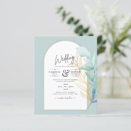 BUDGET All-in-1 Zee Glas Goudblad Salie Bruiloft (Staand voorkant)