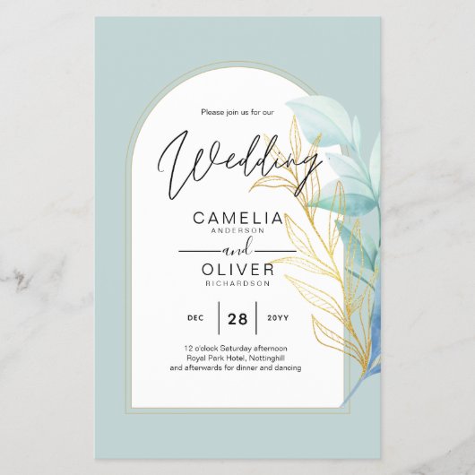 BUDGET All-in-1 Zee Glass Gold Leaf Sage Wedding Flyer (Voorkant)