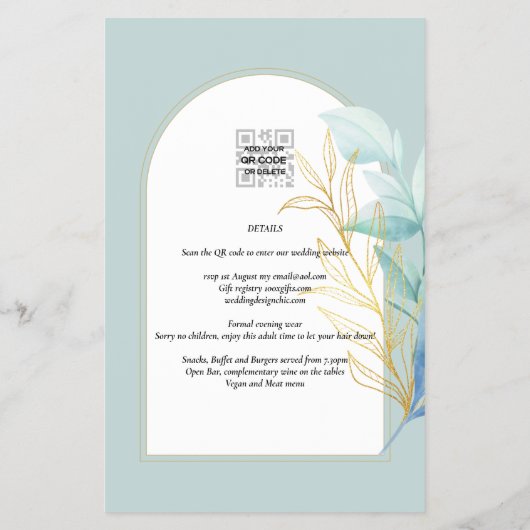 BUDGET All-in-1 Zee Glass Gold Leaf Sage Wedding Flyer (Achterkant)