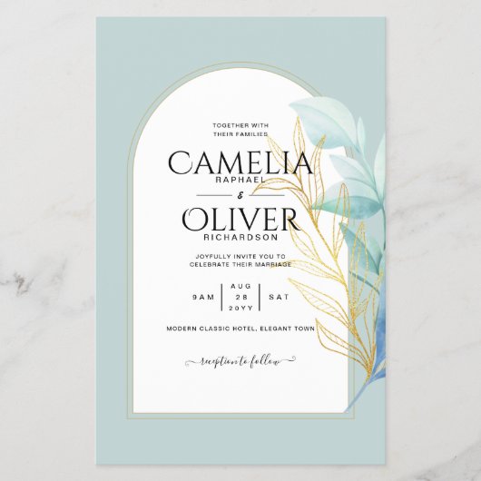 BUDGET All-in-1 Zee Glass Gold Leaf Sage Wedding Flyer (Voorkant)