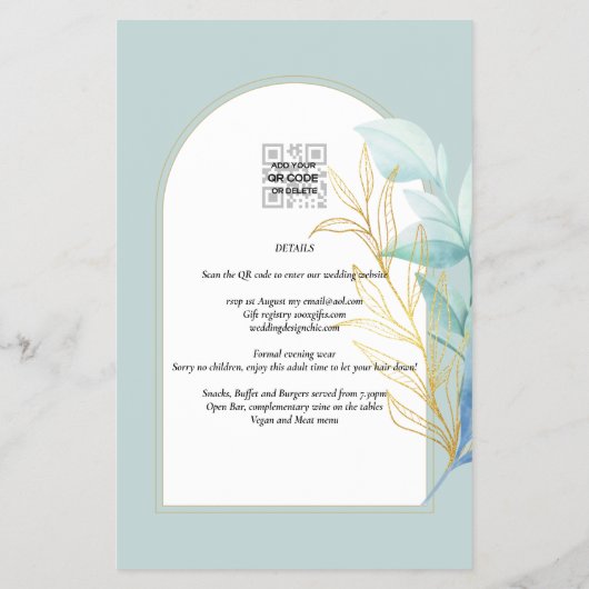 BUDGET All-in-1 Zee Glass Gold Leaf Sage Wedding Flyer (Achterkant)