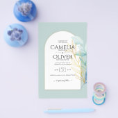 BUDGET All-in-1 Zee Glass Gold Leaf Sage Wedding Flyer (Enkel)