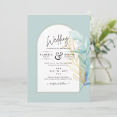 BUDGET All-in-1 Zee Glass Gold Leaf Sage Wedding Kaart (Staand voorkant)