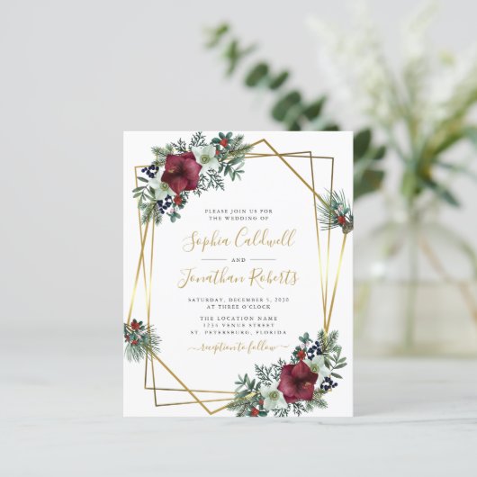 Budget All in One Amaryllis Pine Wedding Invite (Staand voorkant)