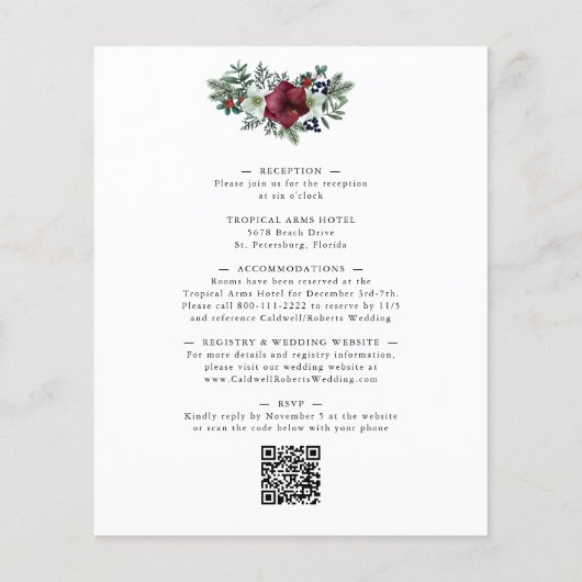Budget All in One Amaryllis Pine Wedding Invite (Achterkant)
