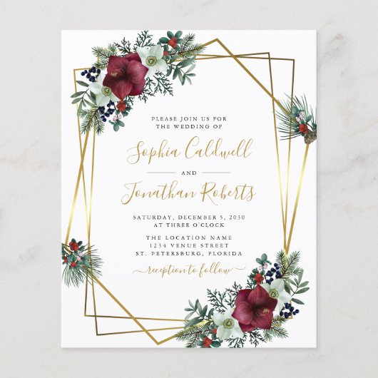 Budget All in One Amaryllis Pine Wedding Invite (Voorkant)