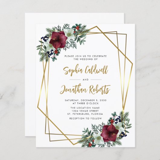 Budget All in One Amaryllis Wedding Invite (Voorkant / Achterkant)