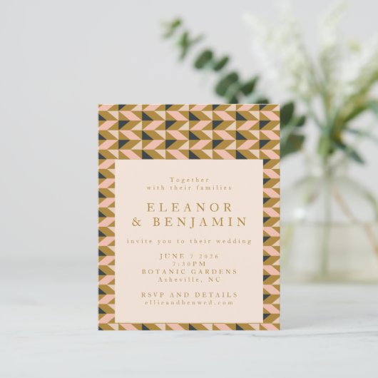 Budget All-in-One Art Deco Gouden Trouw Uitnodigin (Staand voorkant)