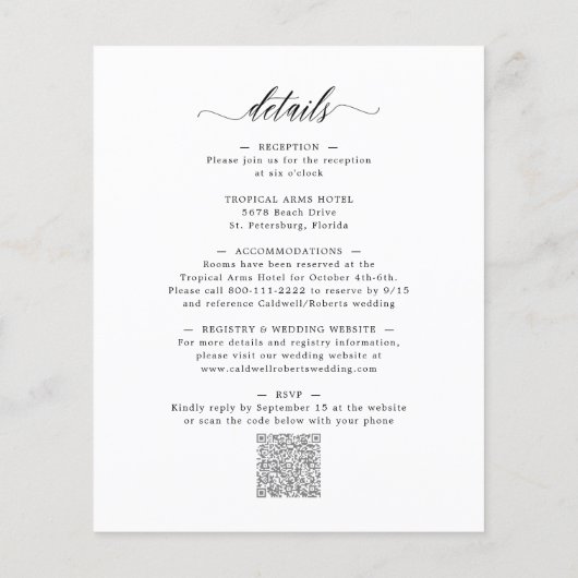 Budget All in One Black Calligraphy Wedding Invite (Achterkant)