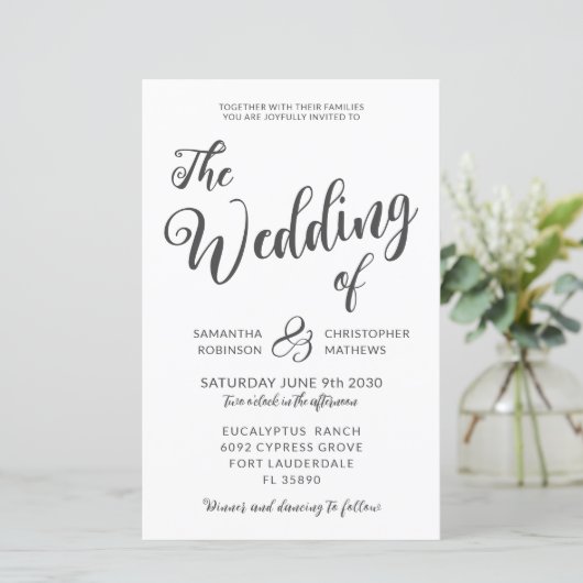 Budget All in One Black & White Wedding Invitation (Staand voorkant)