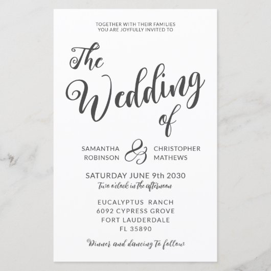 Budget All in One Black & White Wedding Invitation (Voorkant)