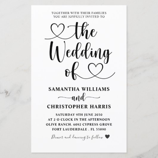Budget All in One Black & White Wedding Invitation (Voorkant)