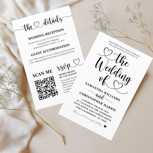 Budget All in One Black & White Wedding Invitation