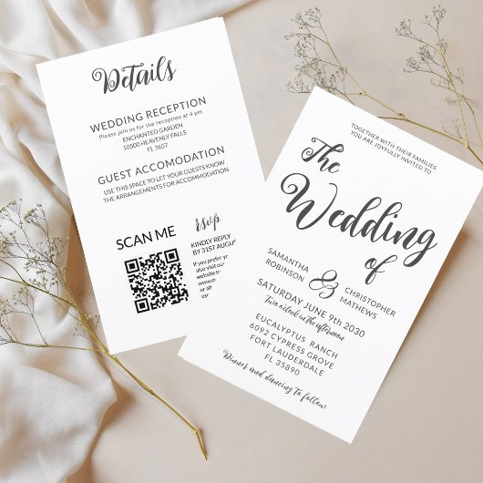 Budget All in One Black & White Wedding Invitation