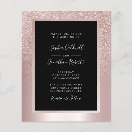 Budget All in One Blush Glitter Trouw Uitnodiging (Voorkant)