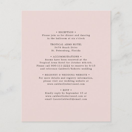 Budget All in One Bohemian Rozen Wedding Invite (Achterkant)