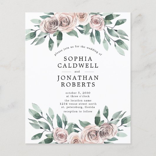 Budget All in One Bohemian Rozen Wedding Invite (Voorkant)