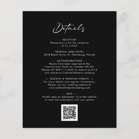 Budget All in One Calligraphy Black Wedding Invite (Achterkant)