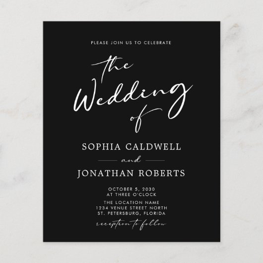 Budget All in One Calligraphy Black Wedding Invite (Voorkant)