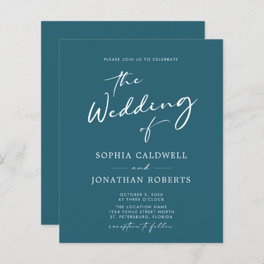 Budget All in One Calligraphy Blauwgroen Wedding I (Voorkant / Achterkant)