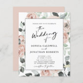 Budget All in One Calligraphy Rozen Wedding Invite (Voorkant / Achterkant)