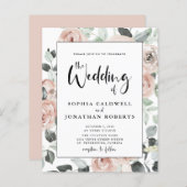Budget All in One Calligraphy Rozen Wedding Invite (Voorkant / Achterkant)