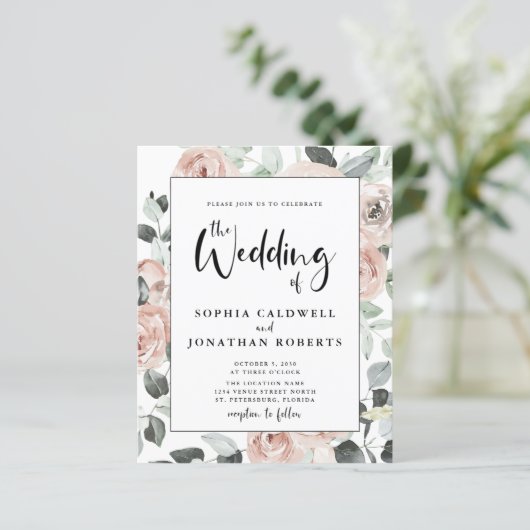 Budget All in One Calligraphy Rozen Wedding Invite (Staand voorkant)